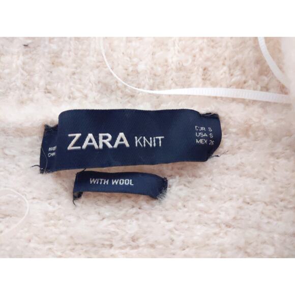 Zara Cream Fuzzy Turtleneck Sweater Colorblock Purple Orange Cuff Oversize Small - Picture 3 of 11